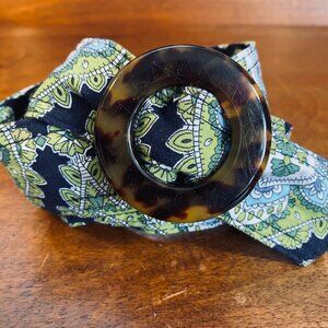 Vera Bradley Green Paisley Fabric Belt With Tortoiseshell Accent Buckle 45"